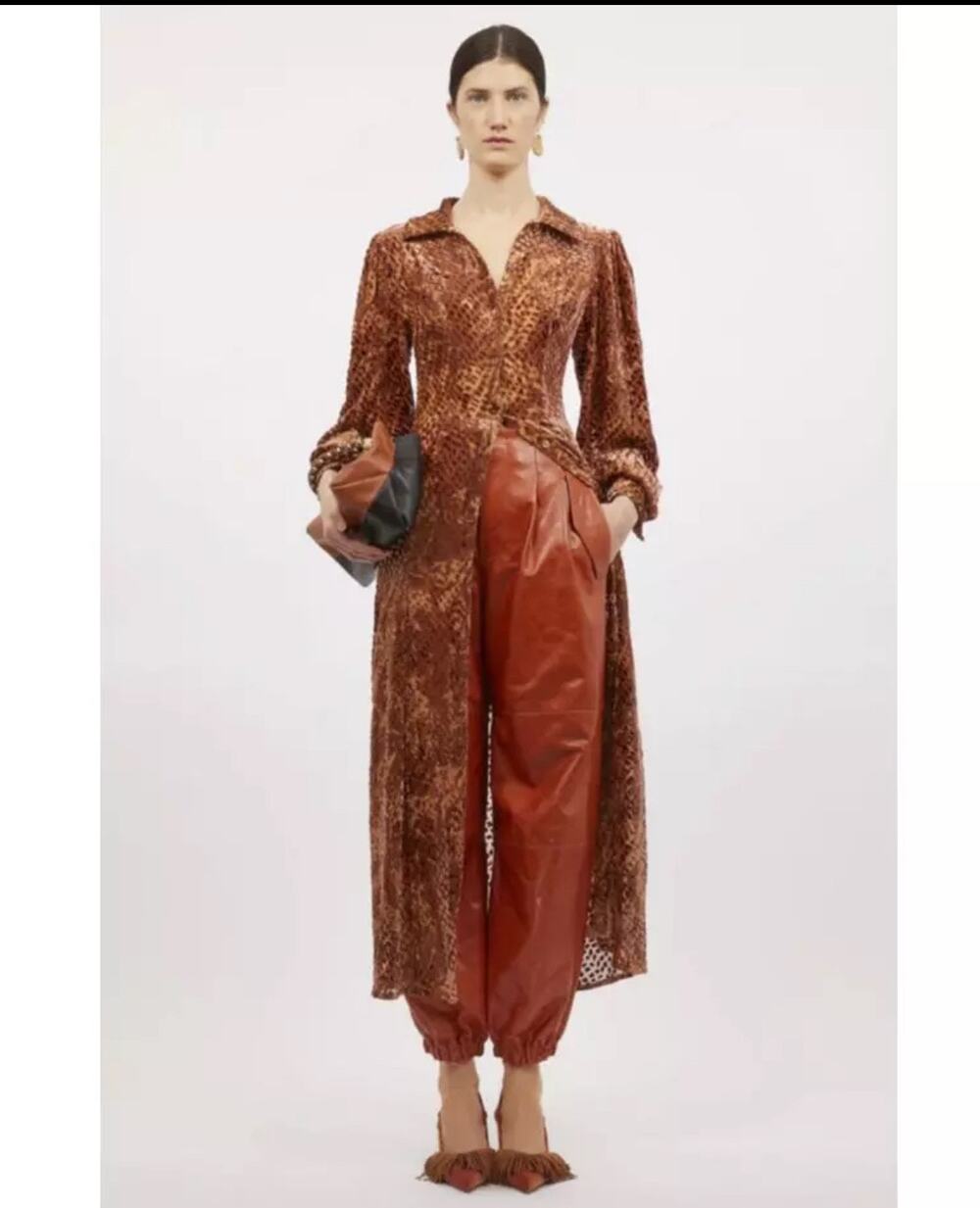 Ulla Johnson Thalia Sienna Silk Velvet Burnout Long Sleeve Shirtdress Size 2